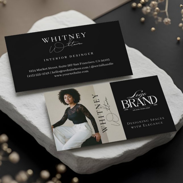 Tarjeta De Visita Elegant Luxury Black Interior Designer Photo Logo (Elegant Luxury Black Interior Designer Photo Logo Business Card)