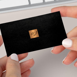 Tarjeta De Visita Elegant luxury black leather copper gold monogram