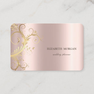 Tarjeta De Visita Elegant Luxury Gold Swirls Rosa Oro 
