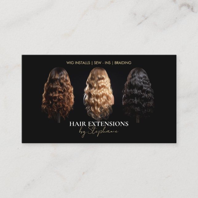Tarjeta De Visita Elegant Luxury Hair Extensions Wig Installs Photo (Anverso)