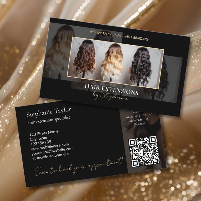 Tarjeta De Visita Elegant Luxury Hair Extensions Wig Installs Photo (luxury wig installs business cards)