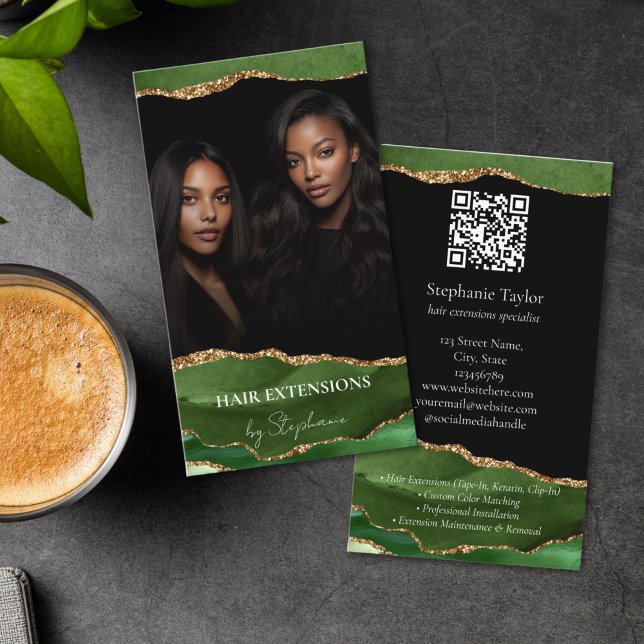 Tarjeta De Visita Elegant Luxury Hair Stylist Extensions Wigs  Photo (elegant wig and hair extension beauty salon business card)