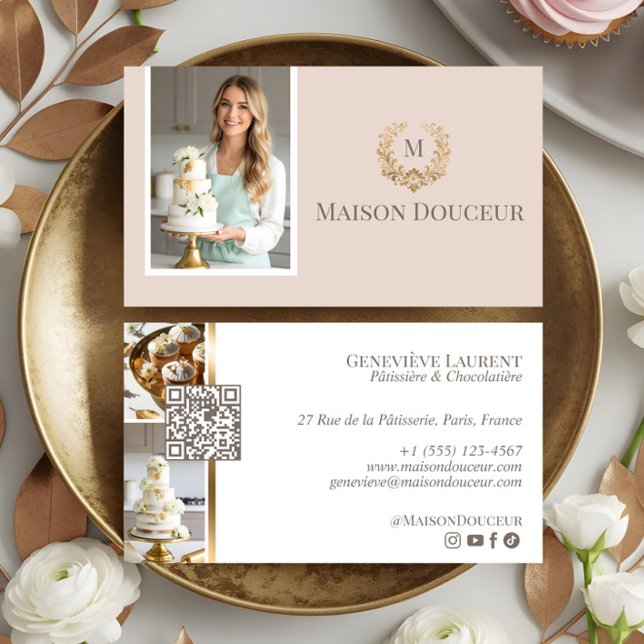 Tarjeta De Visita Elegant Luxury Home Baker Floral Crest Monogram  (Elegant Luxury Home Baker Floral Crest Monogram Business Card)