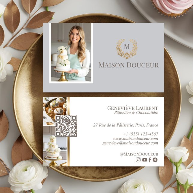 Tarjeta De Visita Elegant Luxury Home Baker Floral Crest Monogram  (Elegant Luxury Home Baker Floral Crest Monogram Business Card)