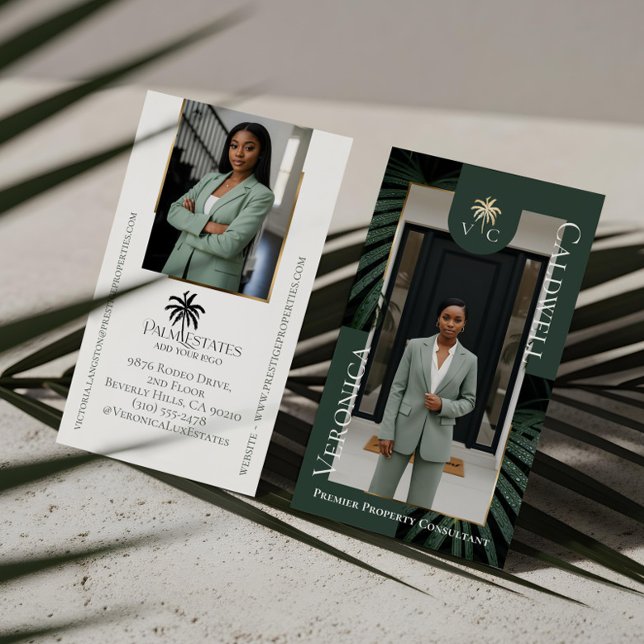 Tarjeta De Visita Elegant Luxury Tropical Palm Tree Monogram Photo (Elegant Luxury Tropical Palm Tree Monogram Photo Business Card)