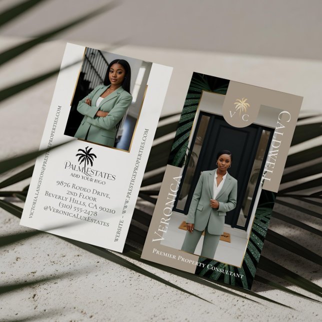 Tarjeta De Visita Elegant Luxury Tropical Palm Tree Monogram Photo (Elegant Luxury Tropical Palm Tree Monogram Photo Business Card)