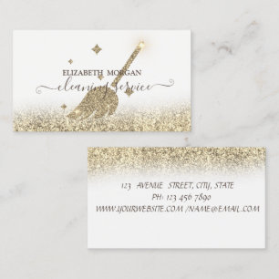 Tarjeta De Visita Elegant Maid Cleaning Gold Glitter