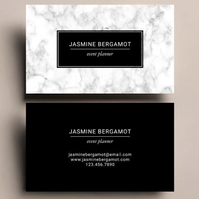 Tarjeta De Visita Elegant Marble Black and White Event Planner (Subido por el creador)