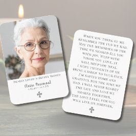 Tarjeta De Visita Elegant Memorial Photo Cross Prayer Card