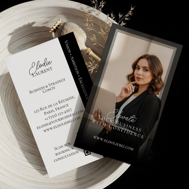 Tarjeta De Visita Elegant Minimal Consulting Coach Photo QR Code (Elegant Minimal Consulting Coach Photo QR Code Business Card)
