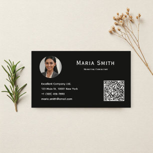 Tarjeta De Visita Elegant Minimalist Black Business Card with QR 