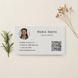 Tarjeta De Visita Elegant Minimalist grey Business Card with QR