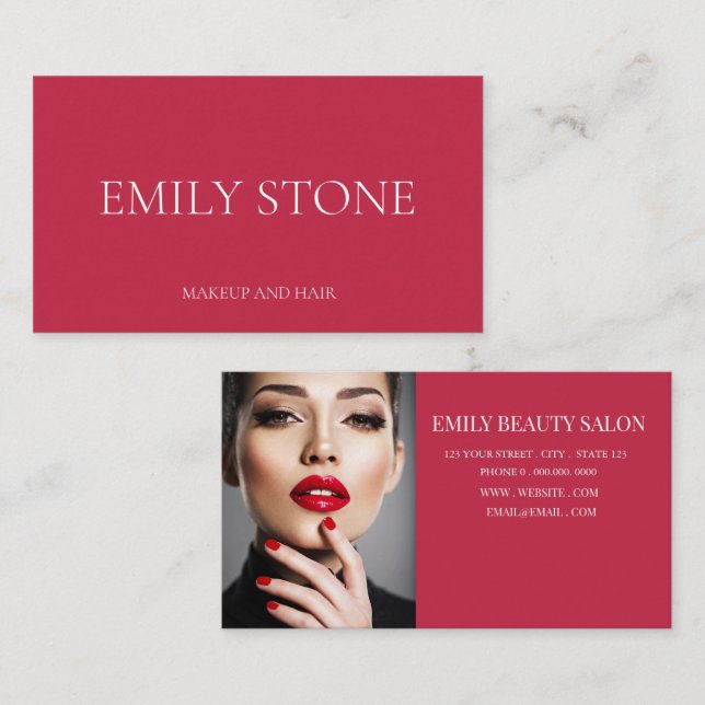 Tarjeta De Visita Elegant Minimalist Hot Pink Professional photo (Anverso / Reverso)