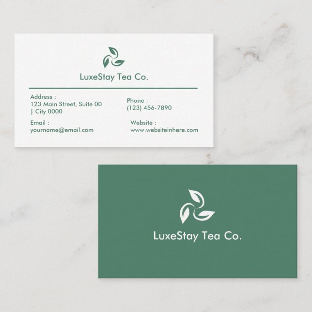Tarjeta De Visita Elegant Minimalist Hotel Tea Theme Clean (Anverso / Reverso)