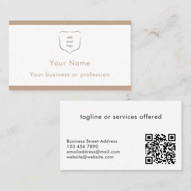 Tarjeta De Visita Elegant Modern Beige Logo QR Code Professional (Anverso / Reverso)