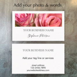 Tarjeta De Visita Elegant Modern Black Custom Floral Photo Template 