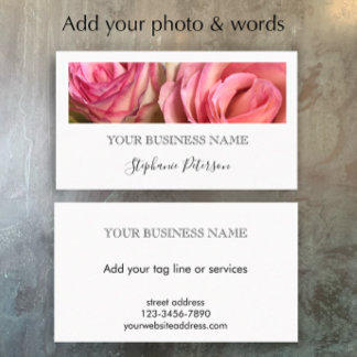 Tarjeta De Visita Elegant Modern Black Custom Floral Photo Template