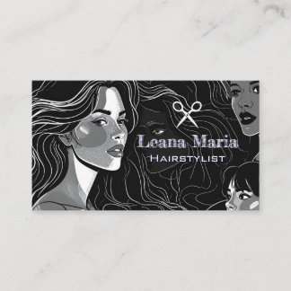 Tarjeta De Visita Elegant Modern/Chic Black and White Hair Salon