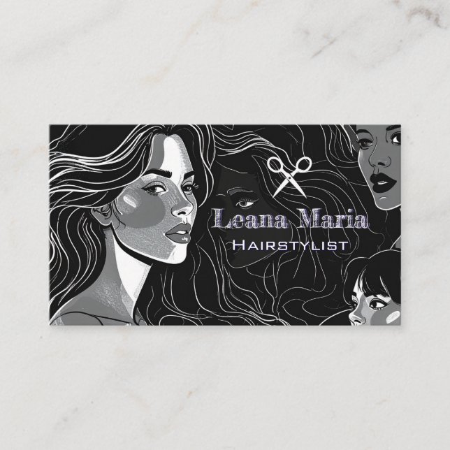 Tarjeta De Visita Elegant Modern/Chic Black and White Hair Salon (Anverso)