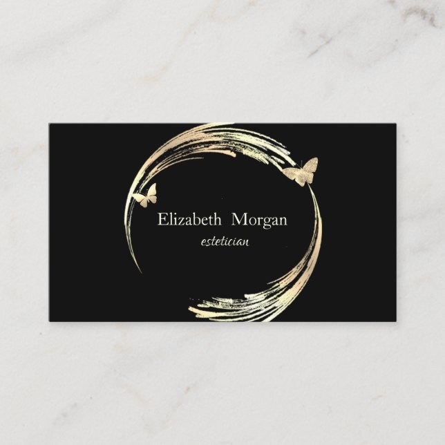 Tarjeta De Visita Elegant Modern Circle,Gold Butterfly Black (Anverso)