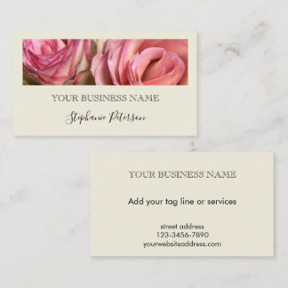 Tarjeta De Visita Elegant Modern Cream Custom Floral Photo Template 