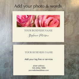 Tarjeta De Visita Elegant Modern Cream Custom Floral Photo Template 
