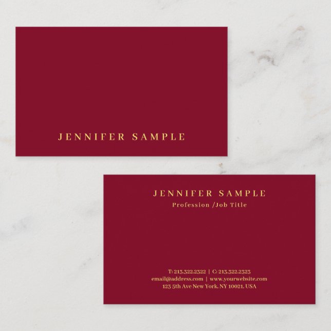 Tarjeta De Visita Elegant Modern Design Gold Text Burgundy Red (Anverso / Reverso)