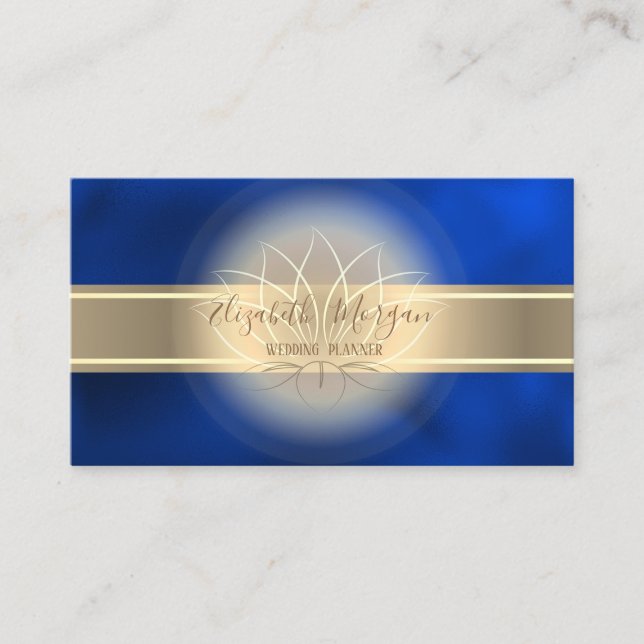 Tarjeta De Visita Elegant Modern Gold Stripe,Lotus Royal Blue (Anverso)