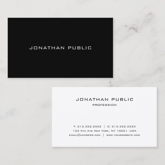 Tarjeta De Visita Elegant Modern Minimalist Template Black and White (Anverso / Reverso)