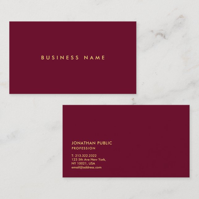 Tarjeta De Visita Elegant Modern Minimalist Template Gold Text (Anverso / Reverso)