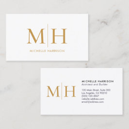 Tarjeta De Visita Elegant Modern Monogram Gold White Professional