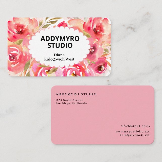 Tarjeta De Visita Elegant Modern Rose Floral Business Card (Anverso / Reverso)