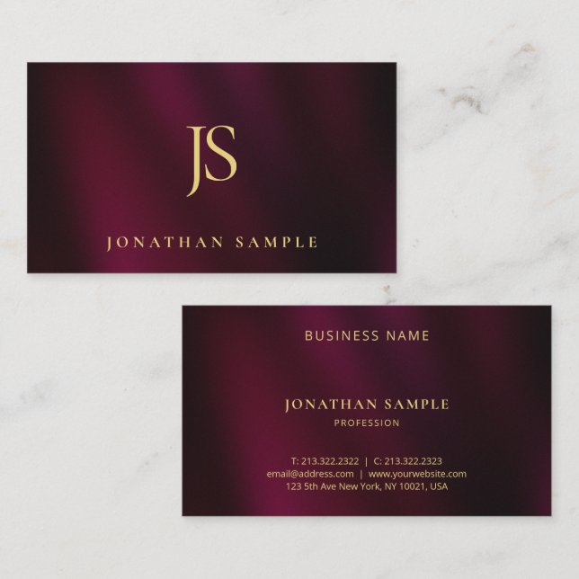 Tarjeta De Visita Elegant Modern Simple Gold Text Monogram Template (Anverso / Reverso)