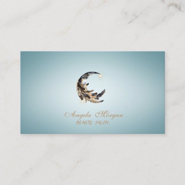Tarjeta De Visita Elegant Moon Feather Blue (Anverso)
