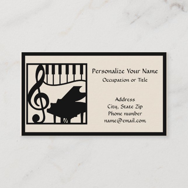 Tarjeta De Visita Elegant Music Piano Keyboard Clef Note Stylish (Anverso)
