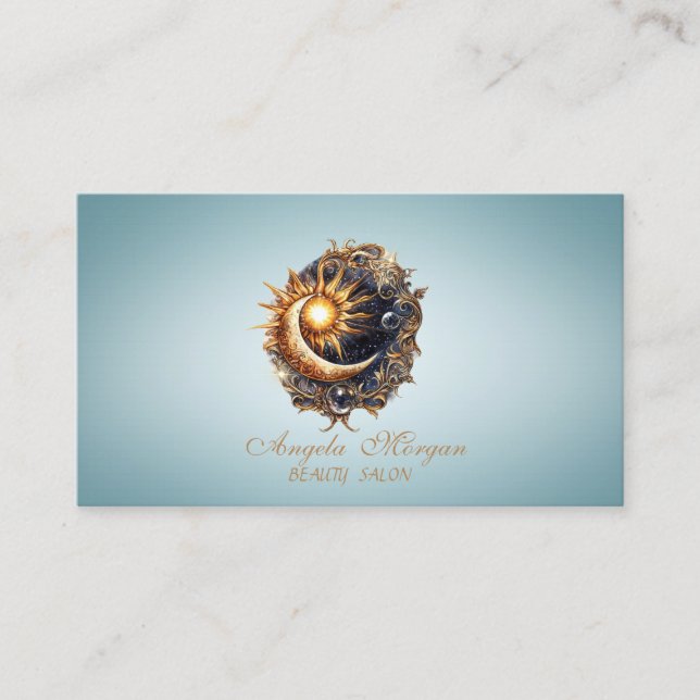 Tarjeta De Visita Elegant Mystical Sun Moon Blue Business Card (Anverso)