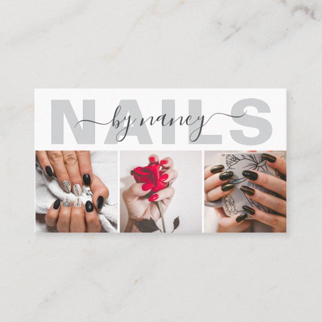 Tarjeta De Visita Elegant Nail Artist Photo Collage Qr Code Logo  (Anverso)