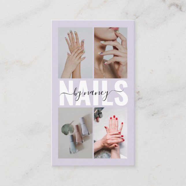Tarjeta De Visita Elegant Nail Technician Photo Collage Qr Code  (Anverso)