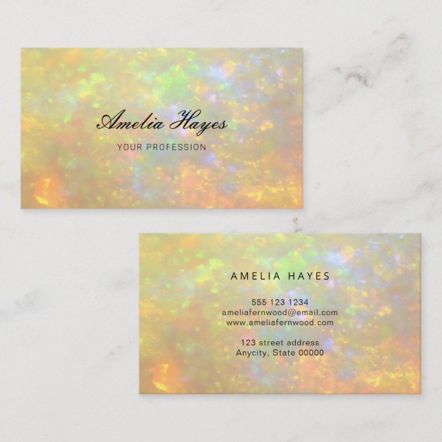 Tarjeta De Visita Elegant Opal Stone Texture Modern Script (Anverso / Reverso)