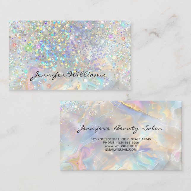 Tarjeta De Visita Elegant Pastel Holographic Glitter Marble (Anverso / Reverso)