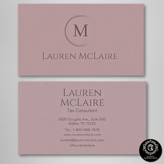 Tarjeta De Visita Elegant Pastel Taupe Pink Circle Monogram