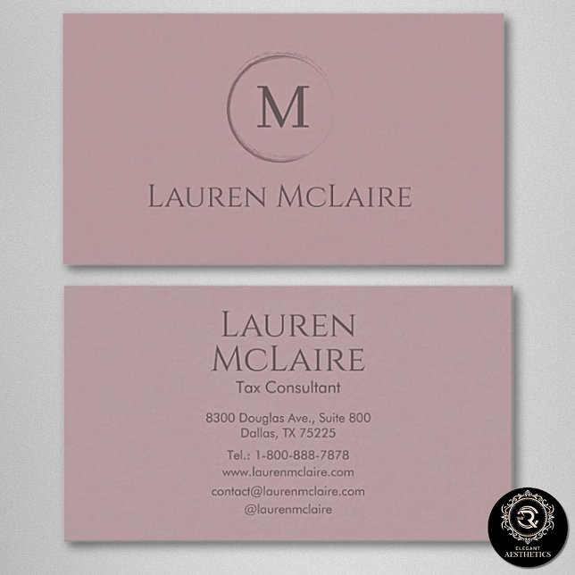 Tarjeta De Visita Elegant Pastel Taupe Pink Circle Monogram (Subido por el creador)