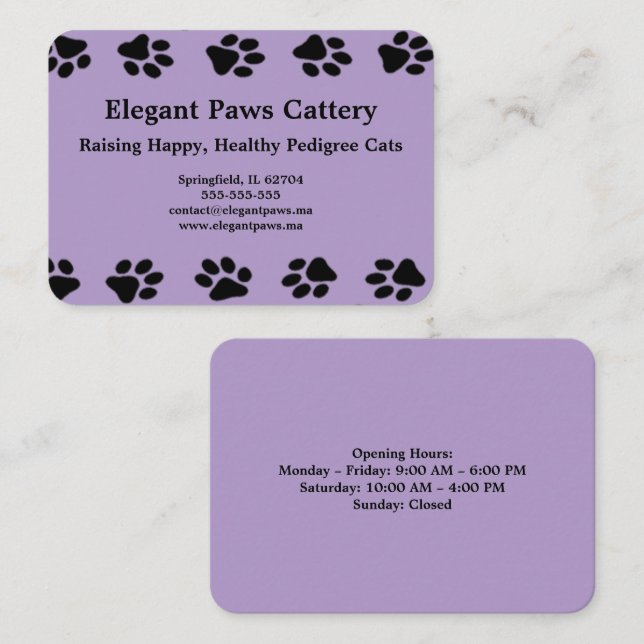 Tarjeta De Visita Elegant Paws Cattery Business Card with Paw Print  (Anverso / Reverso)