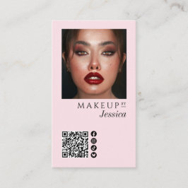Tarjeta De Visita Elegant Photo Blush Pink QR Code Social Makeup