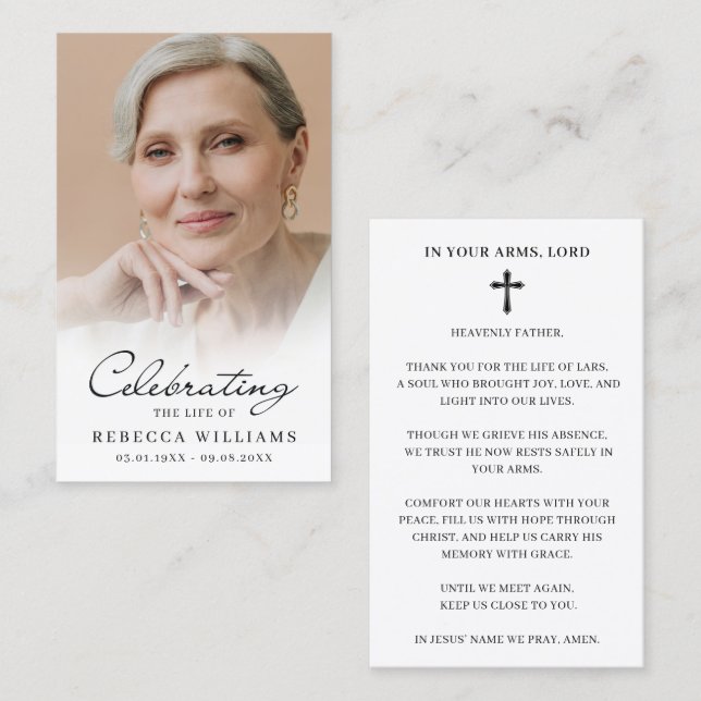 Tarjeta De Visita Elegant Photo Prayer Memorial Sympathy Cards (Anverso / Reverso)