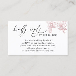 Tarjeta De Visita Elegant Pink Floral QR code Wedding RSVP Small 