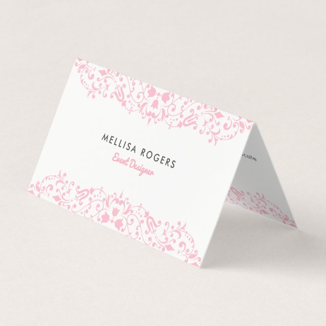 Tarjeta De Visita Elegant Pink Floral Swirls Lace (Anverso)