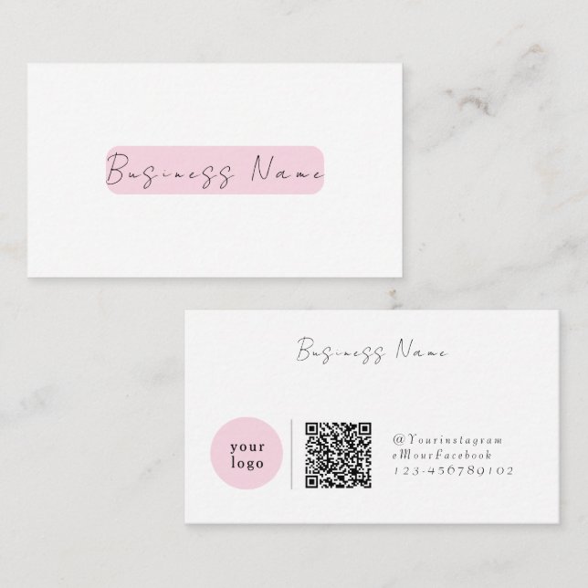 Tarjeta De Visita Elegant Pink Minimalist  with QR Code (Anverso / Reverso)