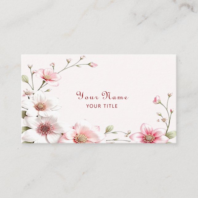 Tarjeta De Visita Elegant Pink White Floral Business Card (Anverso)