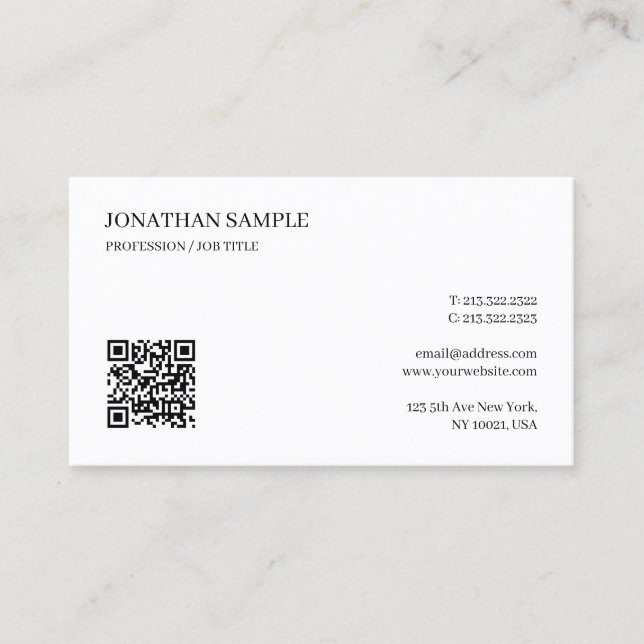 Tarjeta De Visita Elegant Professional Simple Custom Text QR Code (Anverso)